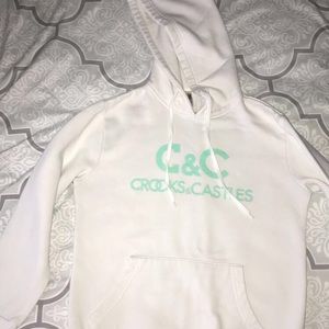 crooks and castles white and light teal hoodie